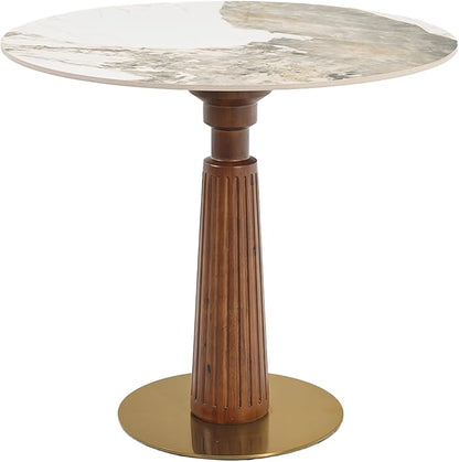 Sintered Stone Office Table and Chair Set - 33.5" Round Table for Small Offices (Light Brown Leg and Pandora Top, 1 Table and 4 Chairs)
