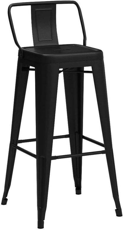 HAOBO Home 30" Low Back Metal Counter Stool Height Bar Stools [Set of 4] for Indoor/Outdoor Barstools, Matte Black