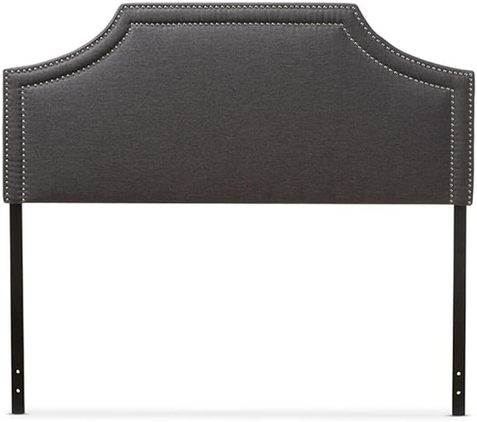 Urban Upmarket Modern and Contemporary Fabric Upholstered Headboard, Nailded Trim Head Board Grey/Queen