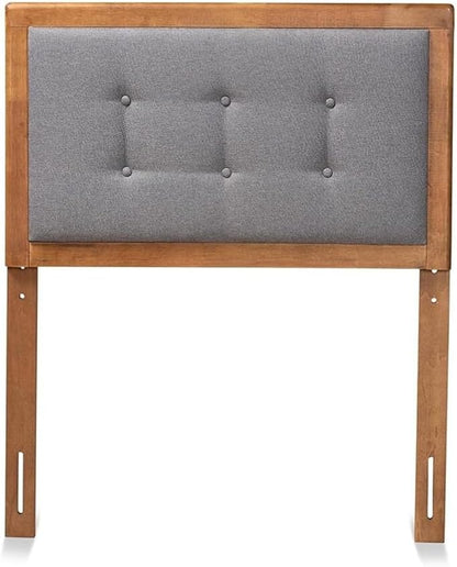 Mid-Century Marvel Fabric Upholstered Walnut Brown Finished Wood Headboard, Wall Mount Headboard Twin/Dark Gray