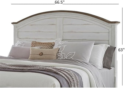 American Woodcrafters Meadowbrook White-Washed Wood Farmhouse Queen Size Arched Panel Headboard