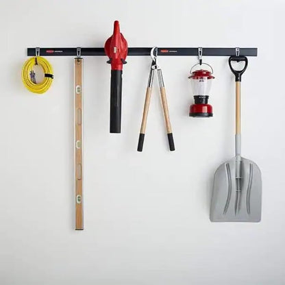 Rubbermaid Garage FastTrack 8-Piece Small Kit Black/Grey All-in-One Rail & Hook Wall Hanging Kit Wall Mounted Storage Solution for Home/Garage