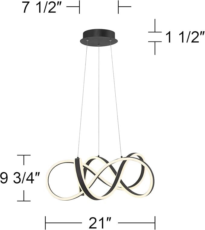 Possini Euro Design Helix Sand Black Ceiling Pendant Light 21" Wide Ultra Modern Sprial Twisted LED Light Strip Steel Metal Dining Room House Foyer Kitchen Island Entryway Home Living Room Bedroom