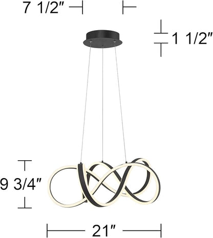 Possini Euro Design Helix Sand Black Ceiling Pendant Light 21" Wide Ultra Modern Sprial Twisted LED Light Strip Steel Metal Dining Room House Foyer Kitchen Island Entryway Home Living Room Bedroom
