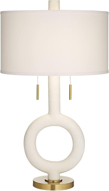 Possini Euro Design Athena 30 3/4" Tall Open Circle Large Mid Century Modern End Table Sculptural Lamp Pull Chain White Finish White Shade Living Room Bedroom Bedside Nightstand House Office Home