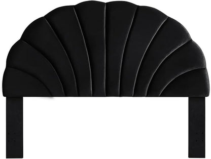 24KF Stunning Crown Design King Headboard, Upholstered Soft Velvet Petal Pattern Headboard King/CA King-Black