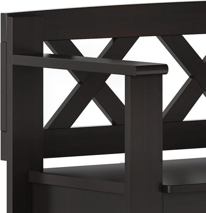 SIMPLIHOME Amherst Entryway Storage Bench - 36 inch Wide Solid Wood Small Hallway Seat in Hickory Brown, Transitional Bench for Entryway or Living Room with Lift-Up Lid and Compact Storage