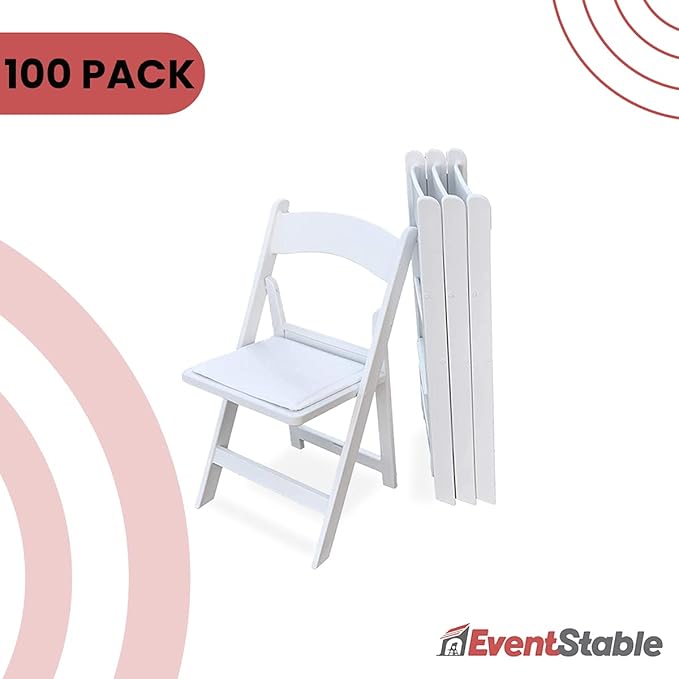 EventStable Titan PRO Resin Folding Chair - White Indoor Outdoor Lightweight Padded Folding Chair for Weddings Parties Events - 100 Pack