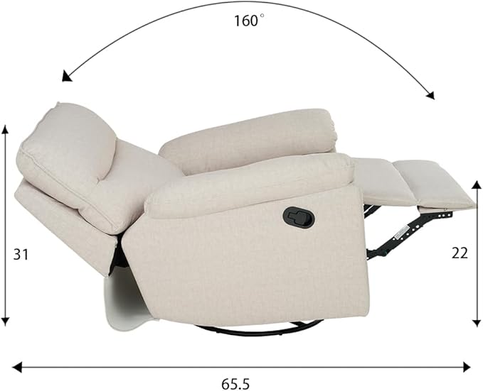 Reclining Sofa Rocking Recliner Chair Manual Adjustable 360 Swivel with Ergonomics Overstuffed Lumbar Arm Support Natural Fabric Surface Made for Living Room, Bedroom, Nursery, Milk White