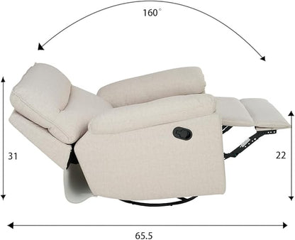 Reclining Sofa Rocking Recliner Chair Manual Adjustable 360 Swivel with Ergonomics Overstuffed Lumbar Arm Support Natural Fabric Surface Made for Living Room, Bedroom, Nursery, Milk White