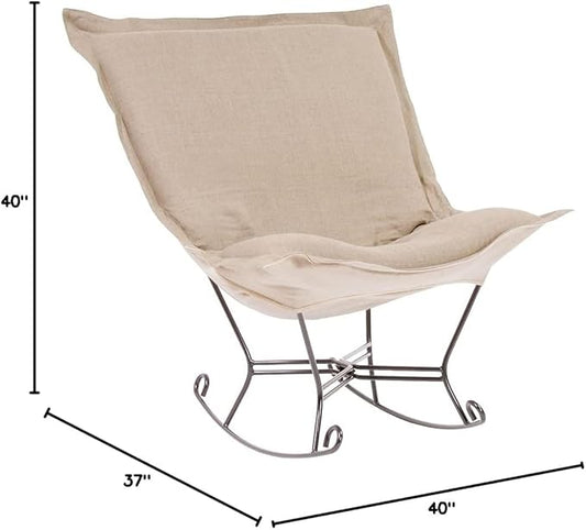 Howard Elliott Scroll Puff Rocker Seating Chair With Cover, Multipurpose Alternate Seating Butterfly Chair with Titanium Frame, Patio Furniture for Camping, Home, Indoor & Outdoor, Prairie Natural