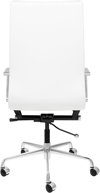 Laura Davidson Furniture Lexi II Padded Office Chair - Tall Back Desk Chair with Arm Rest, Swivel & Cushion Availability, Made of Faux Leather, White, Computer Chair
