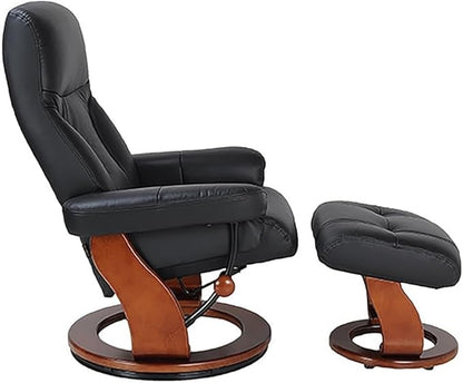 Pemberly Row Contemporary Black Leather Swivel Recliner with Matching Ottoman