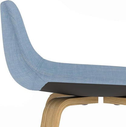 SIMPLIHOME Randolph Counter Stools (Set of 2) - 28 Inch Seat Height Upholstered Bentwood Kitchen Seats in Denim Blue Polyester Linen, Mid Century Modern Seating with Curved Backrest and Footrest