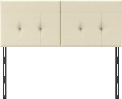 Queen Headboard Only with Adjustable Metal Legs, Faux Leather Upholstered Headboard Queen Size, Modern Stylish Headboard with Sunken Dot Design, Sturdy Bed Headboard for Bedroom, Beige