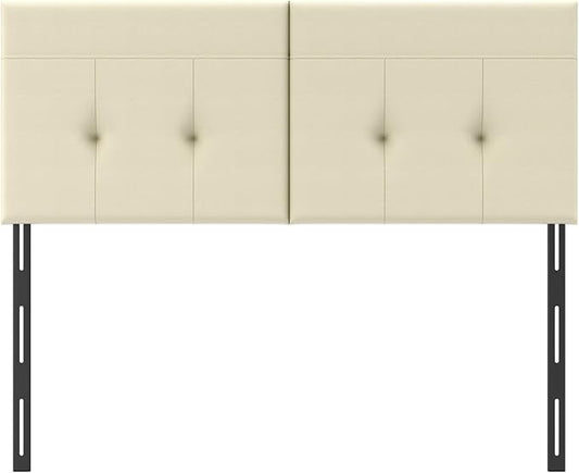 Queen Headboard Only with Adjustable Metal Legs, Faux Leather Upholstered Headboard Queen Size, Modern Stylish Headboard with Sunken Dot Design, Sturdy Bed Headboard for Bedroom, Beige
