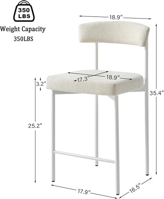 Beige Modern Bar Stools Set of 3, 24 Inch Counter Stools with Curved Backrest, Counter Height Bar Stools for Kitchen Island
