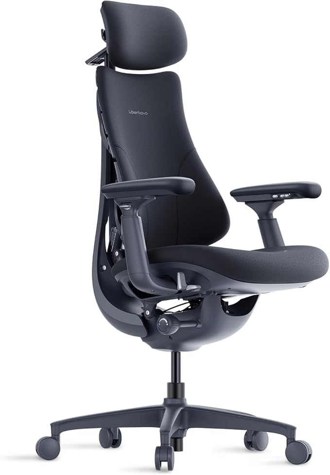 LiberNovo Dynamic Ergonomic Office Chair - Comfy Adjustable Desk Chair with Adaptive Lumbar Support, 160° Recline & Built-in Spine Stretch for Back Comfort, Home Office Long Hours Use, Black+45cm