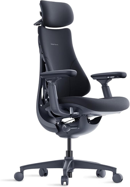 LiberNovo Dynamic Ergonomic Office Chair - Comfy Adjustable Desk Chair with Adaptive Lumbar Support, 160° Recline & Built-in Spine Stretch for Back Comfort, Home Office Long Hours Use, Black+45cm