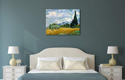 Wieco Art Wheat Field with Cypresses by Van Gogh Classical Oil Paintings Reproduction Large Modern Canvas Print Wall Art Landscape Pictures Stretched and Framed Giclee s Artwork for Home