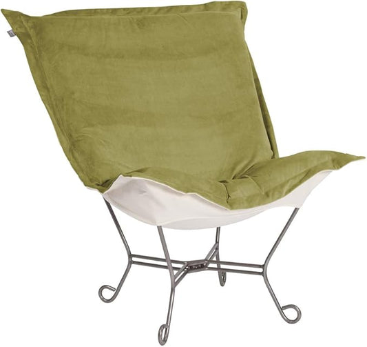 Howard Elliott Scroll Puff Rocker Seating Chair With Cover, Multipurpose Alternate Seating Butterfly Chair with Titanium Frame, Patio Furniture for Camping, Home, Indoor & Outdoor, Bella Moss