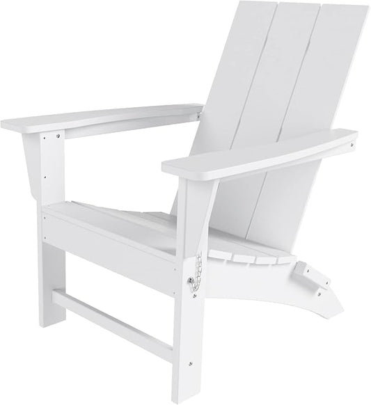 Costaelm Folding Adirondack Chairs, Outdoor Patio Adjustable Lawn Chairs, Weather Resistant Outside Firepit Chairs for Porch, Poolside, Garden, Backyard Deck, White