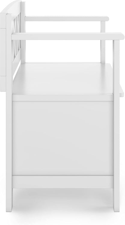 SIMPLIHOME Amherst Entryway Storage Bench - 36 inch Wide Solid Wood Small Hallway Seat in White, Transitional Bench for Entryway or Living Room with Lift-Up Lid and Compact Storage