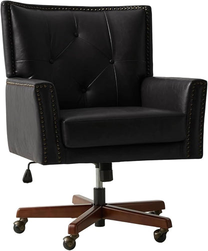 HULALA HOME Modern Home Office Chair with Tilt Lock & Metal Base, Desk Chair with 360° Swivel & Tilt Function, Height Adjustable, Wide Seat Computer Task Chair with Wheels & Padded Cushion, Black