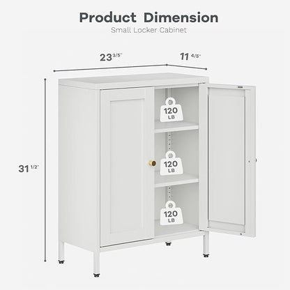 Bathroom Storage Cabinet, Metal Sideboard Cabinet, White Bathroom Floor Cabinets with 2 Doors and Adjustable Shelves for Kitchen, Living Room, Entryway,Office (White, 31.5" H)