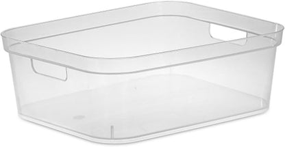 Sterilite 5.25 x 12.25 x 15 Inch Medium Modern Storage Bin w/Comfortable Carry Through Handles & Banded Rim for Household Organization, Clear 8 Pack