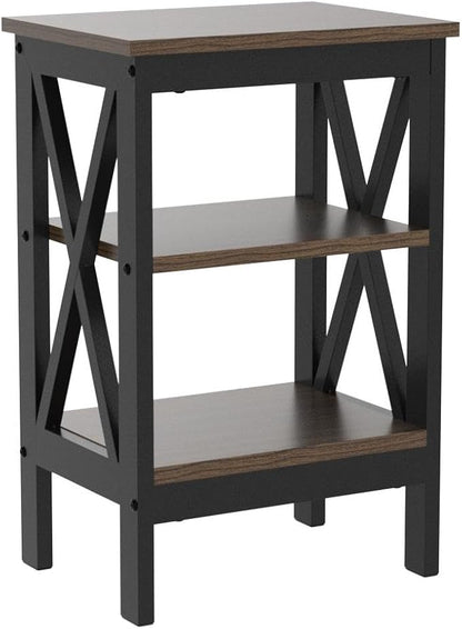 VECELO Modern Nightstands X-Design Side End Table Night Stand with Storage Shelf for Bedroom,Living Room,Set of 2 (Brown A2)