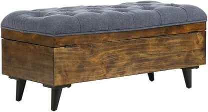 Safavieh Home Collection Liam Light Beige and Dark Oak Tufted Cocktail Ottoman