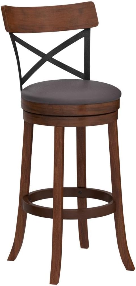 COSTWAY Bar Stool Set of 2, 360-Degree Swivel Solid Wood Stools with Soft Cushion & Backrest, 29.5”Height Kitchen Counter Bar Stools for Kitchen Island, Pub, and Restaurant (2, 29in)