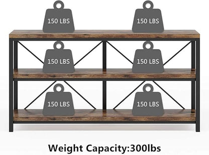 Tribesigns 55 Inches Long Sofa Table with Storage Shelves, 3 Tiers Industrial Rustic Console Table with Open Shelves, Three Decorative Shelf, Open TV Shelf for Living Room, Hallway, Book