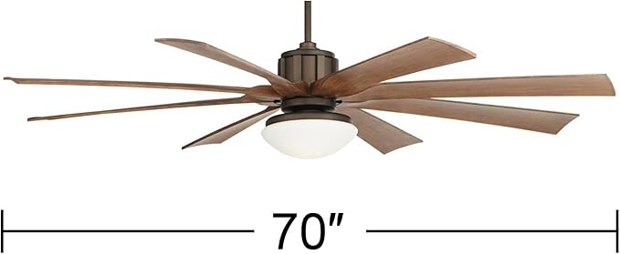 Possini Euro Design 70" Defender Modern Industrial Outdoor Ceiling Fan with LED Light Remote Control Oil Rubbed Bronze Koa Opal Glass Damp Rated for Patio Exterior House Home Porch Gazebo Garage