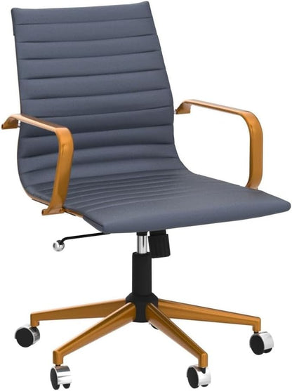 COROCC Office Desk Chair Modern Conference Room Task Chairs Leather Computer Swivel Excutive Ribbed Ergonomic Rolling Gold Desk Chair for Home Office