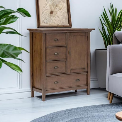 SIMPLIHOME Redmond SOLID WOOD 39 inch Wide Transitional Medium Storage Cabinet in Rustic Natural Aged Brown with 3 Small Drawers, 1 Large Drawer
