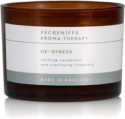 Pecksniff's Aromatherapy De-Stress Candle, 3-Wick, Cardamon & Rosemary, Premium Wax, 285g/10oz, Spicy Pine Scent, Eco-Friendly, Long-Lasting for Relaxation
