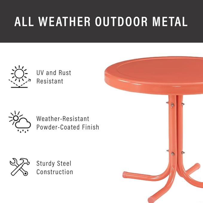 Crosley Furniture Griffith Weather Resistant Retro Metal Outdoor Side Table for Patio, Deck, Porch, Coral Gloss