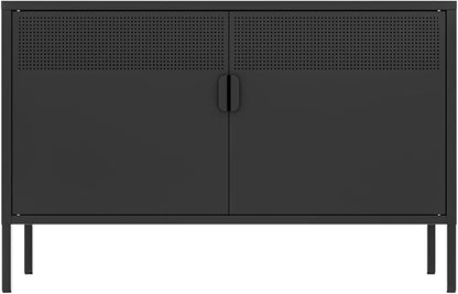 2 Door Storage Sideboard, Metal Storage Cabinet with 2 Adjustable Shelf,Multipurpose Metal Accent Cabinet for Office Home,Music Studio (Black, 25''H)