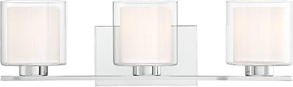 Possini Euro Design Dorris Modern Wall Mount Light Chrome Silver Hardwired 22" Wide 3-Light Fixture Clear Outer Opal Inner Glass Shade for Bedroom Bathroom Vanity Reading Living Room Hallway