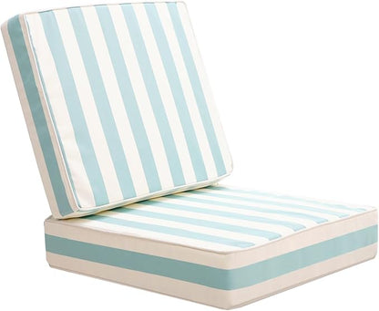 Outdoor Seat Cushions Set for Patio Furniture Deep Seating Patio Cushion Set Weather-Resistant Thick Cushions 25.6" W x 25.6" D x 5”T,Light Blue Stripes