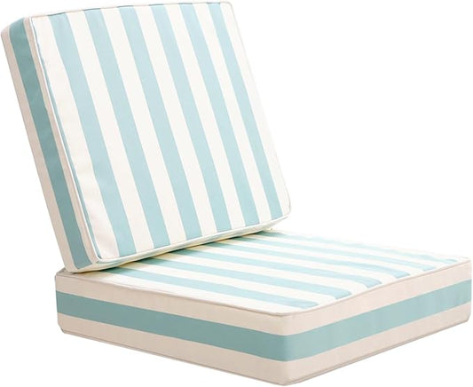 Outdoor Seat Cushions Set for Patio Furniture Deep Seating Patio Cushion Set Weather-Resistant Thick Cushions 25.6" W x 25.6" D x 5”T,Light Blue Stripes