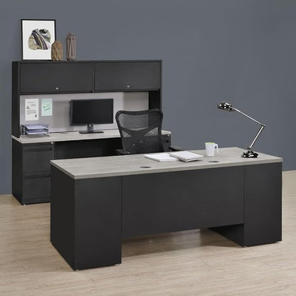 nbf signature series Carbon Steel Executive Desk 72" W x 30" D Planed Teak Ergonomic Computer Office Working PC Desk for Home and Office Use Stylish and Durable