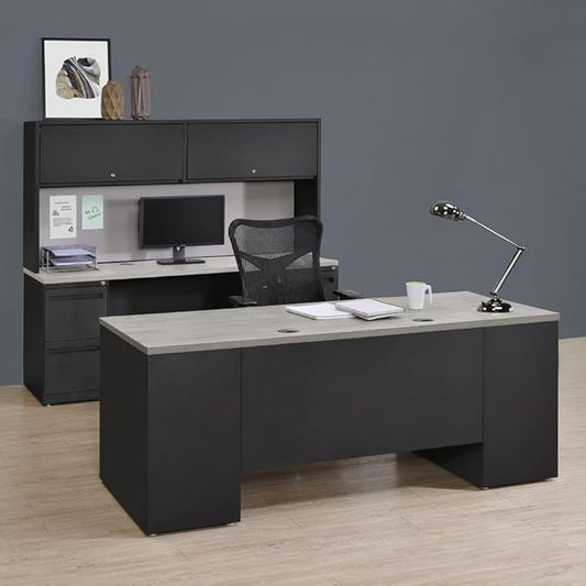 nbf signature series Carbon Steel Executive Desk 72" W x 30" D Planed Teak Ergonomic Computer Office Working PC Desk for Home and Office Use Stylish and Durable
