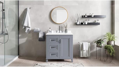 Hanover Ambridge 31'' Vanity Cabinet with Sink Combo for Bathroom, Powder Room | Pre-Assembled Cabinet | 1 Door, 3 Drawers | Artificial Stone Countertop, Gray Cabinet | HANVN0104-31-0GR