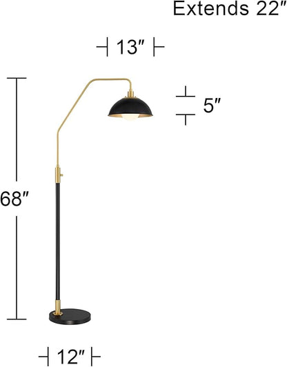 Possini Euro Design Baltar Modern 68 1/2" Tall Standing Floor Lamp Curved Arc Dimmable Black Gold Metal Brass Finish Living Room Bedroom House Reading Office Home Decor Entryway Dining Dome Shade