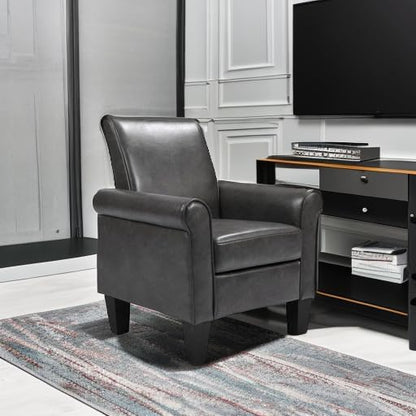 THSUPER Faux Leather Accent Chair Arm Chair, Modern Club Chair, Comfy Single Sofa for Living Room - Grey