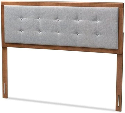 Mid-Century Marvel Fabric Upholstered Walnut Brown Finished Wood Headboard, Wall Mount Headboard King/Light Gray
