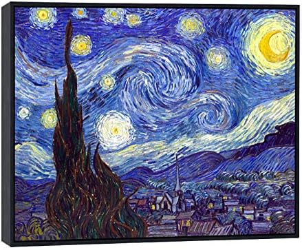Wieco Art Framed Wall Art Canvas Prints of Starry Night by Vincent Van Gogh Paintings Reproduction Post-Impressionism Artwork Framed Wall Art for Living Room Home Decorations Black Frame